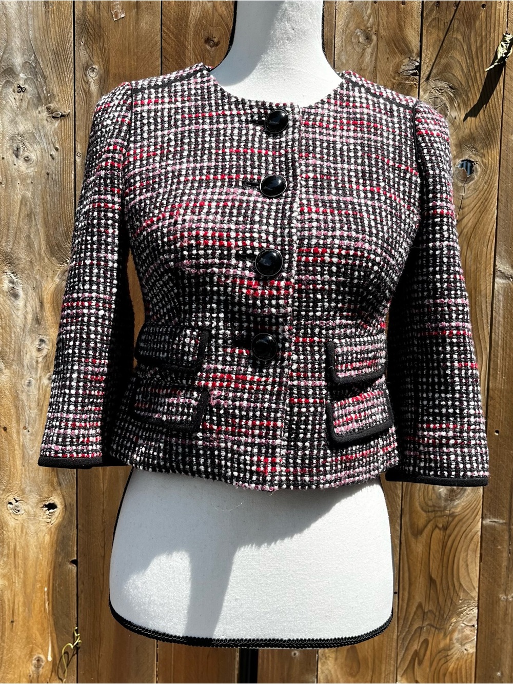 Loft Women’s Tweed Button-Front Jacket in Black & Pink Accepting Offers - Picture 2 of 6